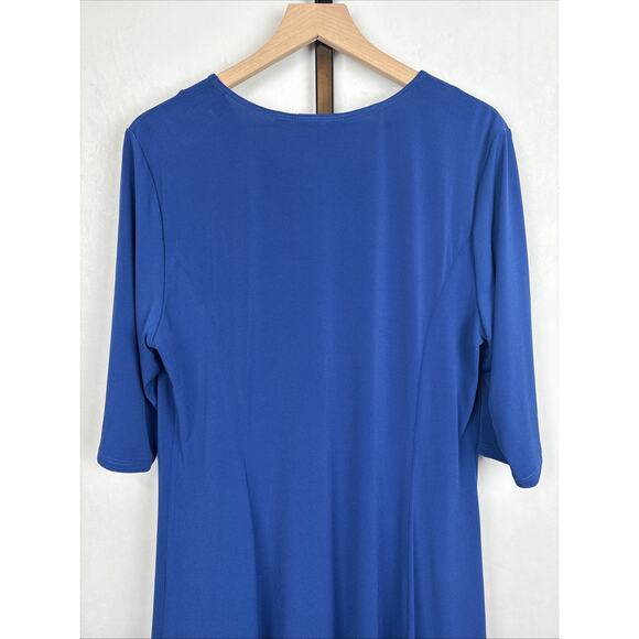 Susan Graver Liquid Knit Midi Shift Dress Women's Large Blue Beaded Neckline - Picture 8 of 10